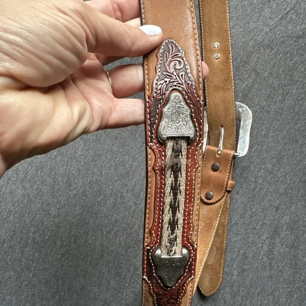 Justin Western Mens Belt Leather Concho Tan Size 40 C11414 Style Vintage
